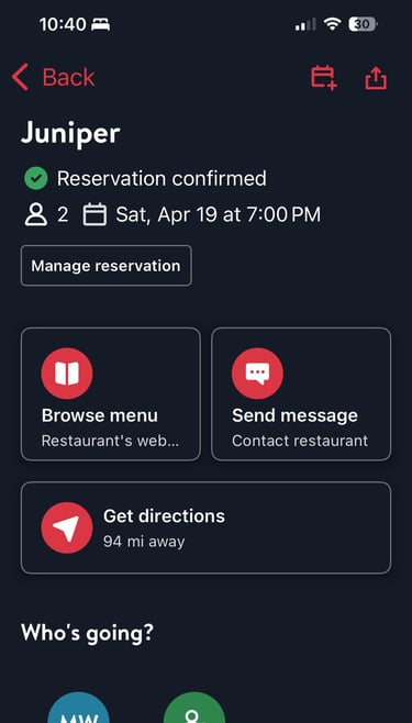 opent table reservation for two