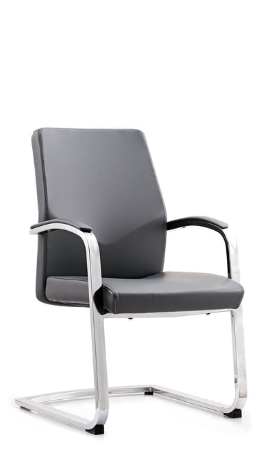Mavis low-back visitor chair with minimalist grey upholstery and chrome frame