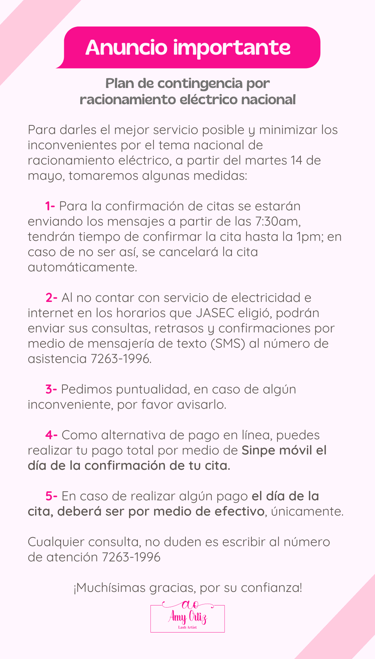 Comunicado por suspensión eléctrica en Costa Rica - Amy Ortiz Lash Artist
