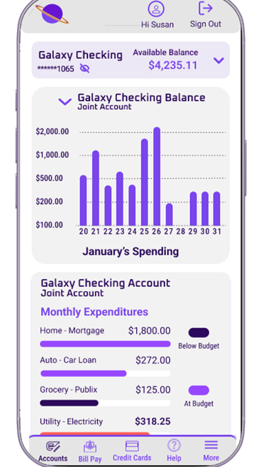 Orbit Financial mobile banking app "my spending" page
