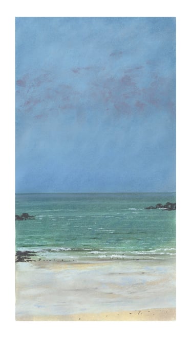 Dessin au pastel sec représentant la Plage du Sillon à Saint-Malo