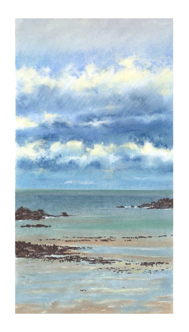 Dessin au pastel sec représentant la Plage du Sillon à Saint-Malo