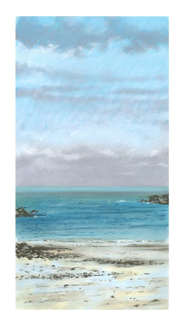Dessin au pastel sec représentant la Plage du Sillon à Saint-Malo