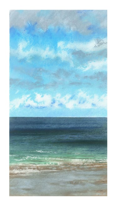 Dessin au pastel sec représentant la Plage du Sillon à Saint-Malo