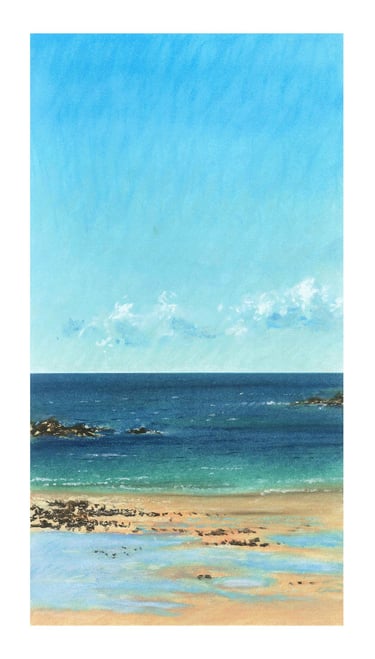 Dessin au pastel sec représentant la Plage du Sillon à Saint-Malo