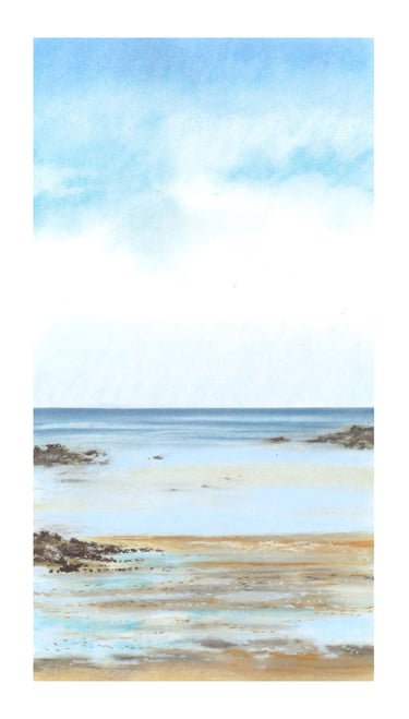 Dessin au pastel sec représentant la Plage du Sillon à Saint-Malo