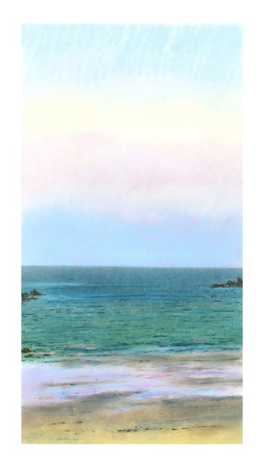 Dessin au pastel sec représentant la Plage du Sillon à Saint-Malo