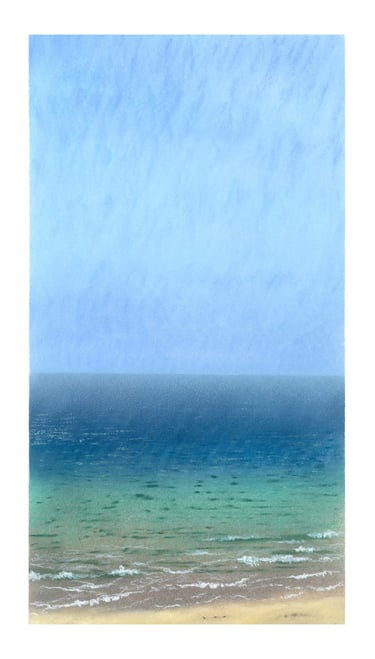 Dessin au pastel sec représentant la Plage du Sillon à Saint-Malo