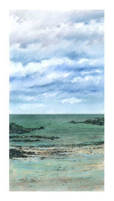 Dessin au pastel sec représentant la Plage du Sillon à Saint-Malo
