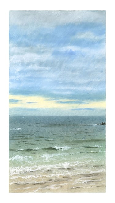 Dessin au pastel sec représentant la Plage du Sillon à Saint-Malo