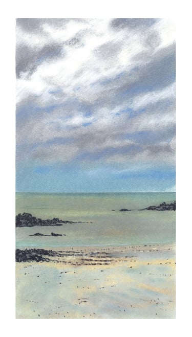 Dessin au pastel sec représentant la Plage du Sillon à Saint-Malo.
