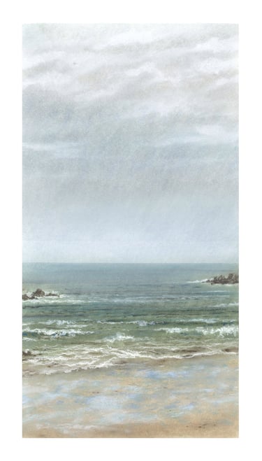 Dessin au pastel sec représentant la Plage du Sillon à Saint-Malo