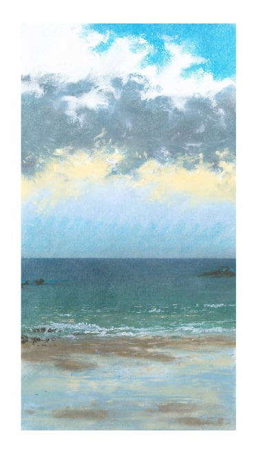 Dessin au pastel sec représentant la Plage du Sillon à Saint-Malo