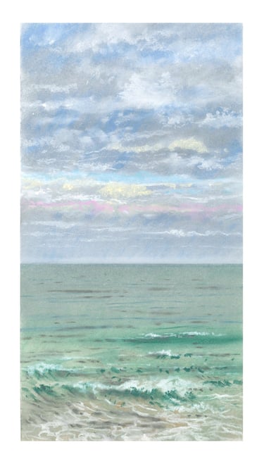 Dessin au pastel sec représentant la Plage du Sillon à Saint-Malo