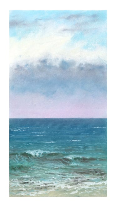 Dessin au pastel sec représentant la Plage du Sillon à Saint-Malo