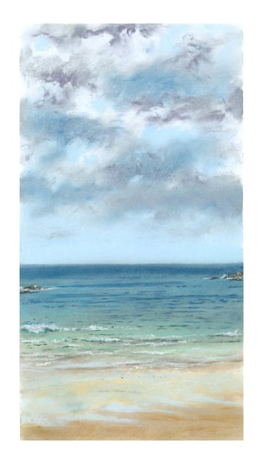 Dessin au pastel sec représentant la Plage du Sillon à Saint-Malo