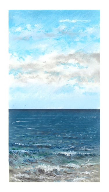 Dessin au pastel sec représentant la Plage du Sillon à Saint-Malo