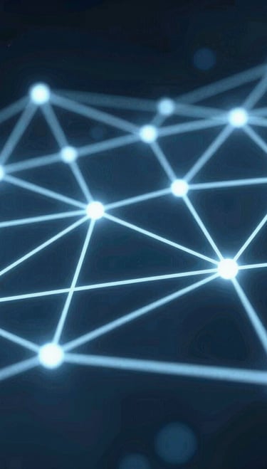 Abstract blue digital network connection with glowing nodes and lines symbolizing technology and data.
