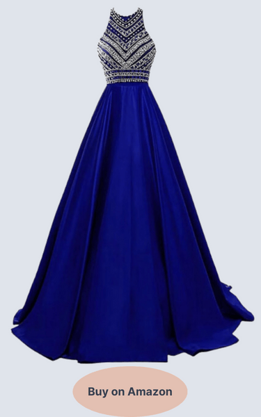 ZVGEM Women's Sparkle Prom Dresses Satin Beading Long Ball Gown - Royal Blue