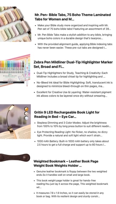 Spiritual gifts for believers - tabs, milliner, book light, bookmark