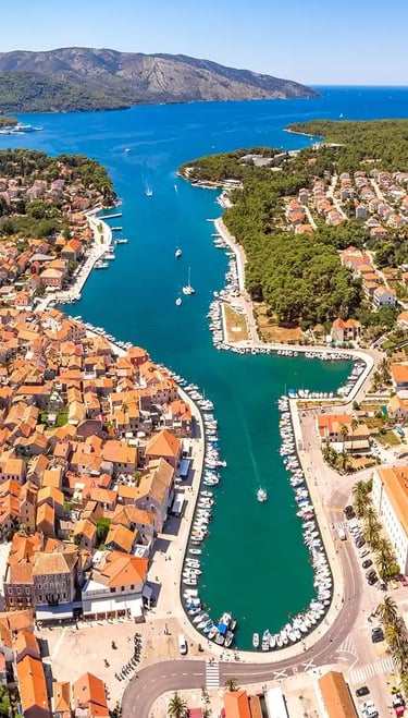 Aerial view of Stari Grad, Hvar Island. Staging a private boat tour from Split, Croatia, with SunMarine.