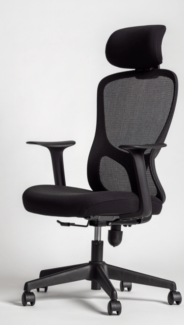 Silla Axis negra con cabecera para jornadas de oficina