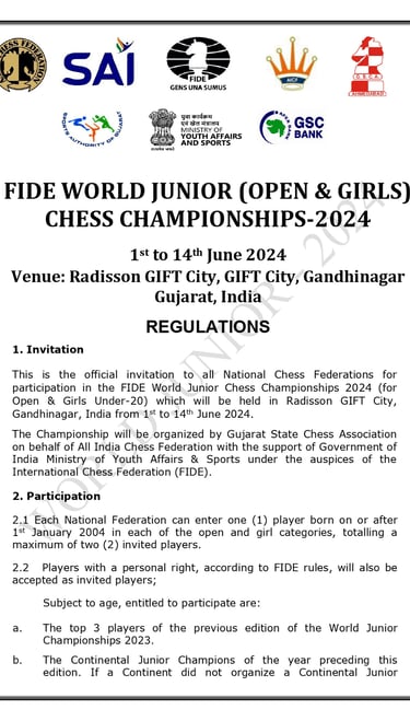 FIDE Chess World Junior U20 Championship 2024. India Chess