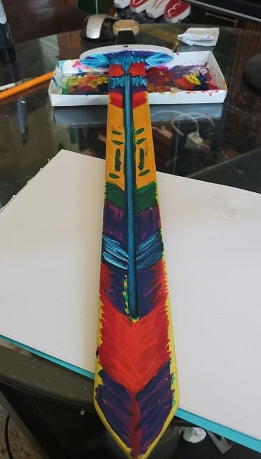 wooden sword painted with acrylic, tribal design