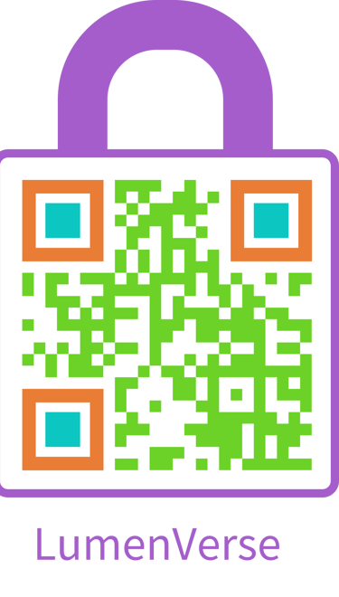 Orange, purple and green QR code for LumenVerse Store of Kathy LaFollett's print on demand merchandise.