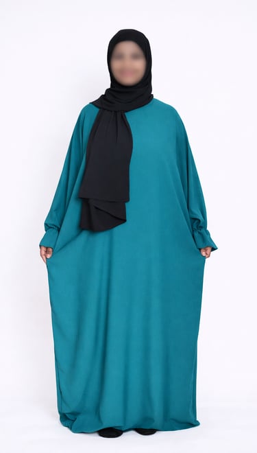 Abaya papillon bleu pour femme de petite taille