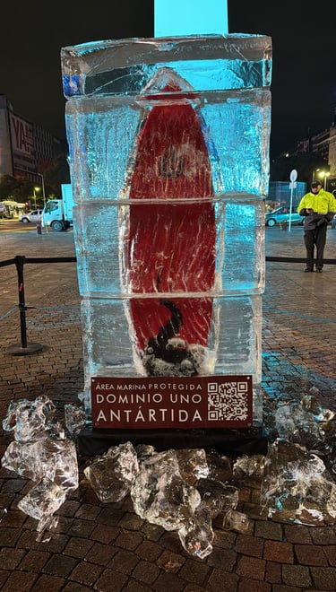 Activacion publica en hielo en el obelisco de Gauchos del Mar Antartida Dominio Uno area aprotegida
