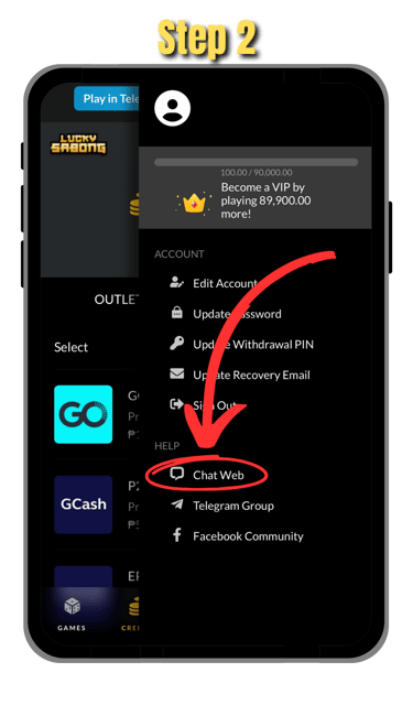 step 2 of how to contact customer support in phsabong