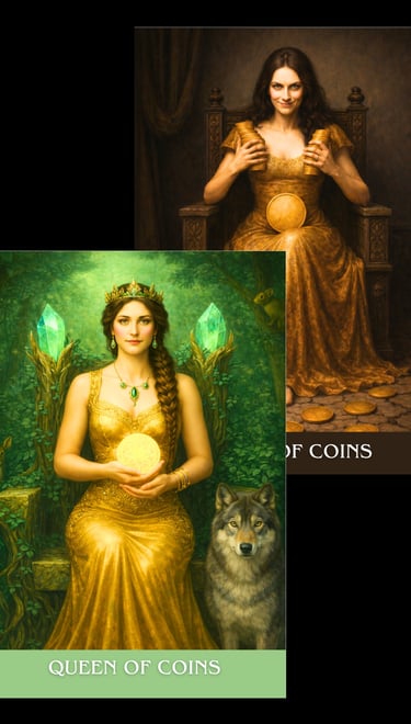 the queen of coins card archetype subconscious tarot light and shadow deck 