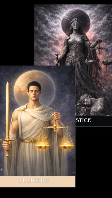 the justice tarot card archetype subconscious tarot light and shadow deck 