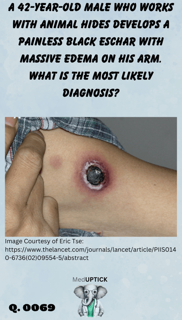 a black eschar with edema and redness on the upper inner arm of a patient