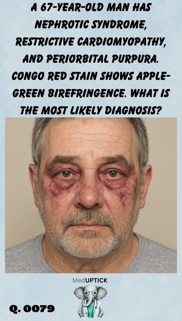 a middle aged caucasian male with bilateral periorbital purpura