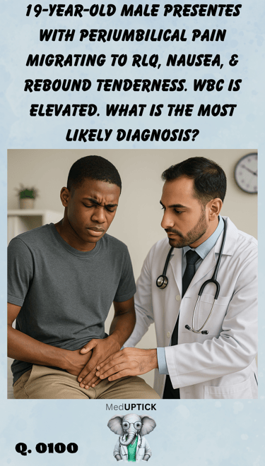 a young African American adult male with lower right abdominal pain being examined by a male doctor