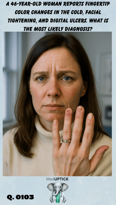 a Caucasian woman with ulcerations on the tips of her fingers