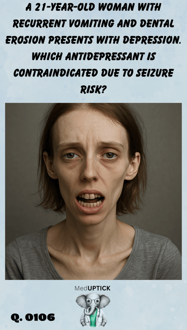 a thin woman who appears older and thinner than normal for her age with decaying teeth