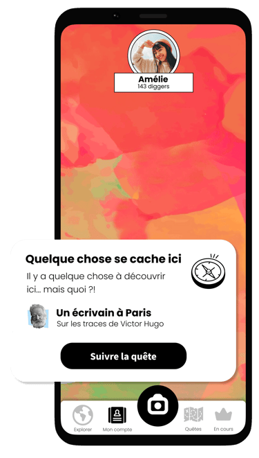 Capture d'écran de l'application Diggers montrant l'apparition d'un point à découvrir sur la map occultée