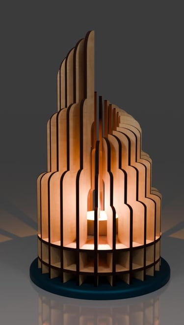 Handgefertigte Holzlampe mit Laserdesign – Unikat aus der Schweiz