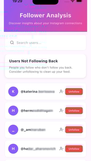 Screen from the Followly app of the tab "Followers".