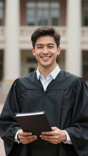Smiling young woman holding acceptance letter with Canadian flag background.