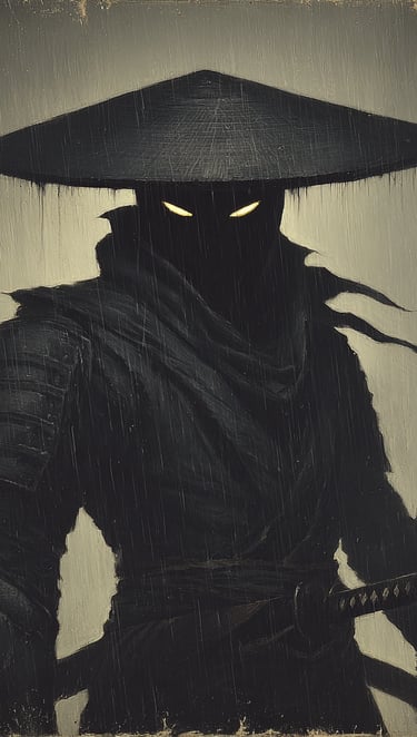 Samurai d'ombra, dall'armatura e abiti scuri e semplici
