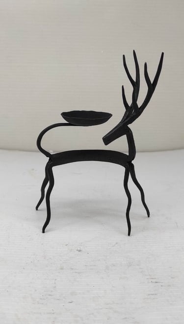 "Forged iron deer figure with oil lamp – handmade Bastar craft-for overseas markets"
