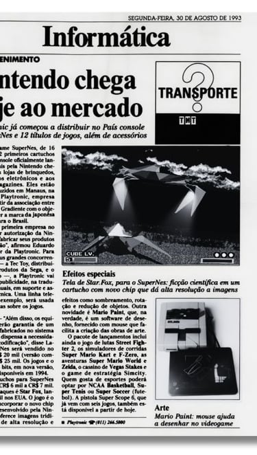 página da seção de informática de um jornal do brasil publicou matéria sobre  Playtronic 30 ago 1993