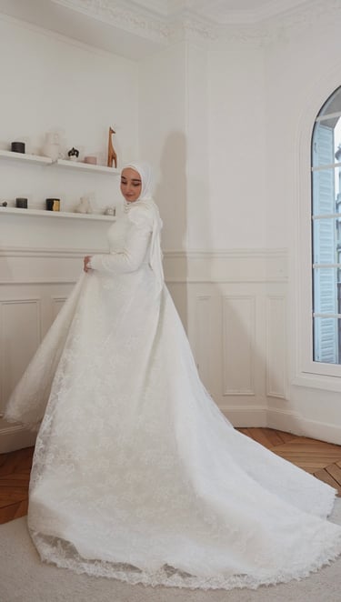 Atelier Maison Distinguée création robe de mariée A-line dentelle broderie laces