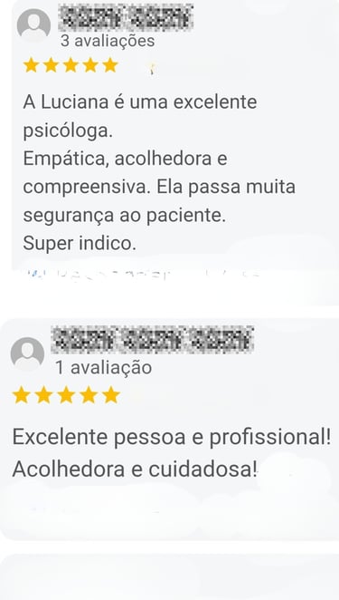 Depoimento dos pacientes falando bem da psicóloga Luciana Boechat Bohn