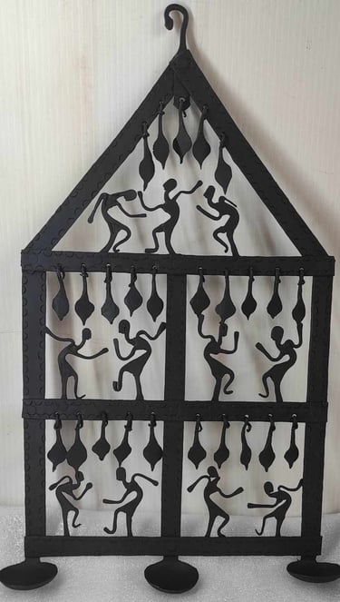 "Handcrafted hanging oil lamp with linked chain pattern–tribal forged art-Meant for export"