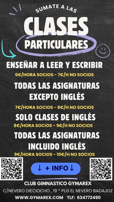 Clases particulares en Badajoz con la descripcion de precios y asignaturas
